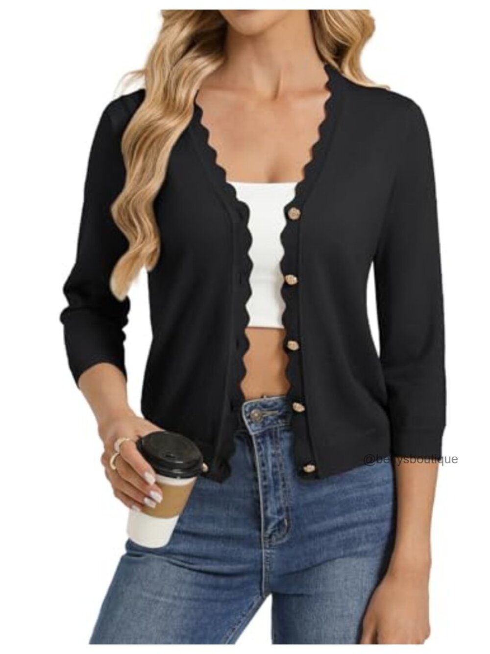 Lightweight Cardigan 3/4 Sleeve Open Front Shrug Cropped Bolero Sweater